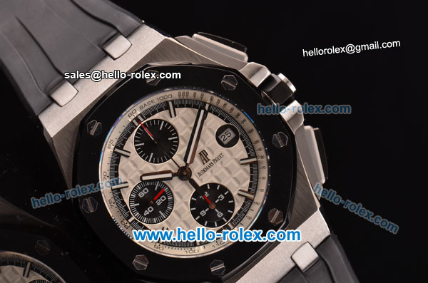 Audemars Piguet Royal Oak Offshore Chronograph Swiss Vljoux 7750-DD Automatic Steel Case with PVD Bezel White Dial and Stick Markers - Click Image to Close